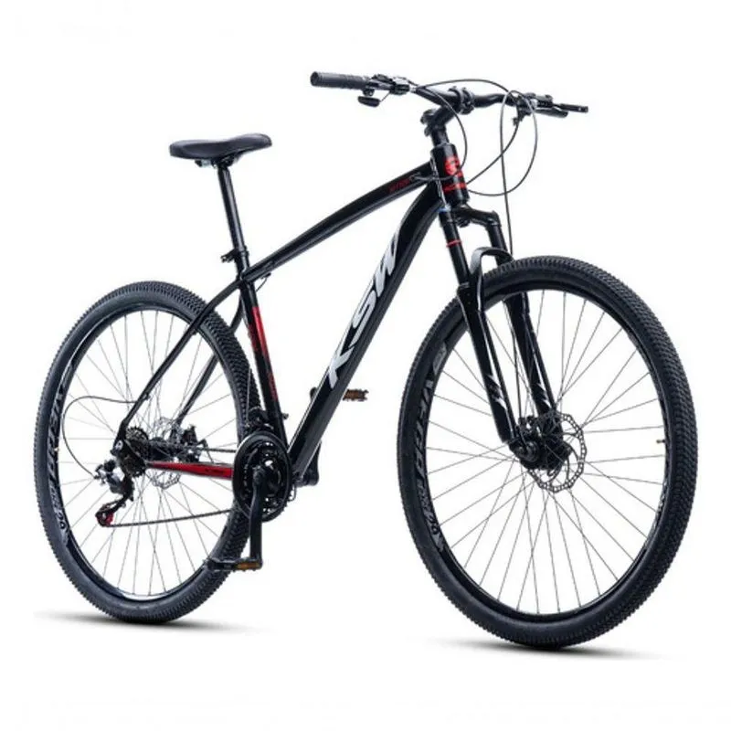 Bicicleta Ksw Xlt 100 Aro 29 24v Shimano Freio A Disco Mecânico Mtb Alumínio Preto/vermelho/branco 19