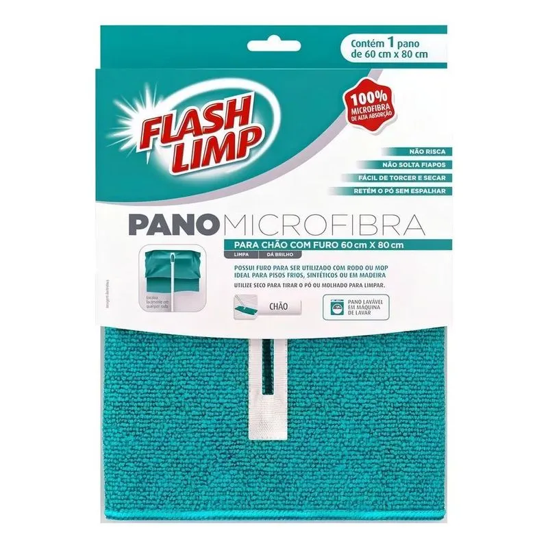 5x Pano Microfibra De Chão Grande 60x80cm Com Furo Para Ro