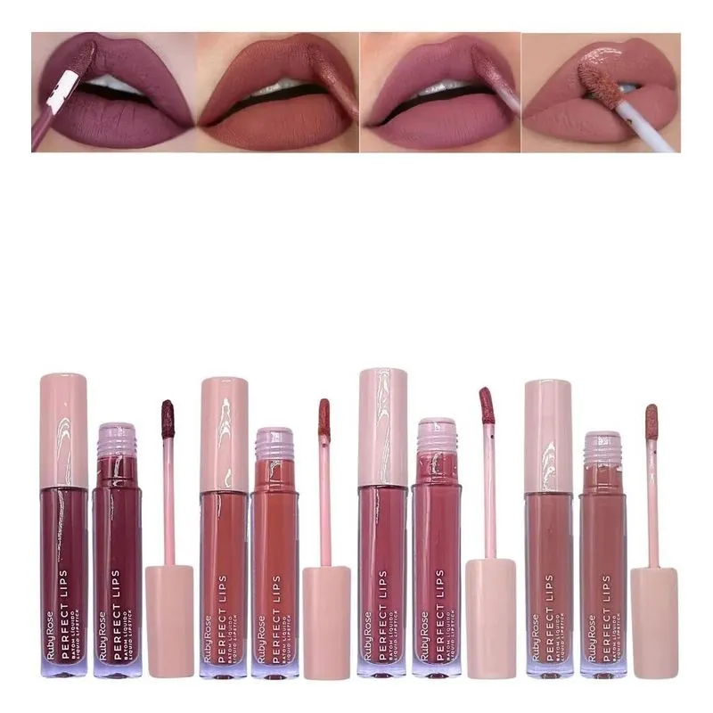 3x Kit 4 Batons Líquido Matte Perfect Lips Ruby Rose
