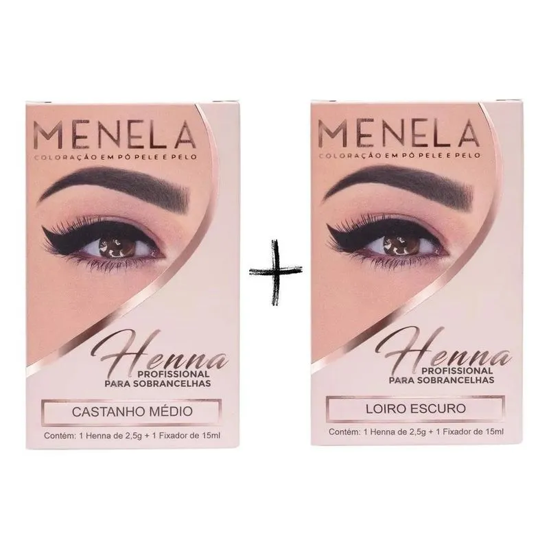 5x Combo Kit Henna Menela Castanho Médio + Loiro Escuro
