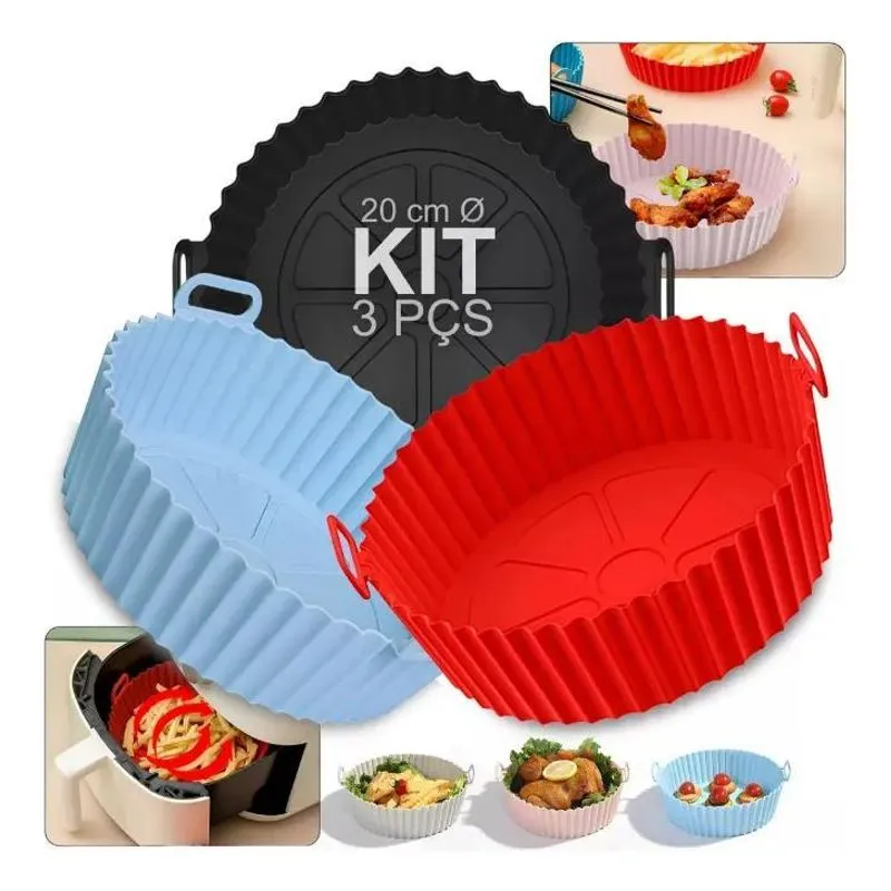 Kit 3 Forro Forma Silicone Para Fritadeira Airfryer Bandeja