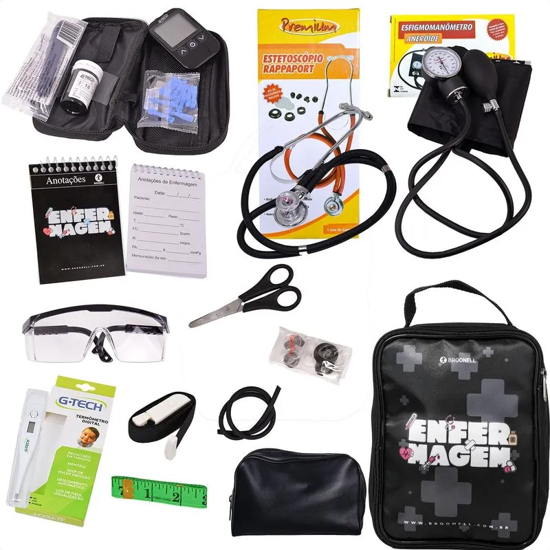 Kit Enfermagem Completo Com Porta Instrumentos - Preto
