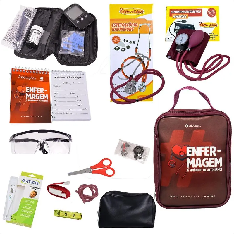 Kit Enfermagem Completo Com Porta Instrumentos - Vinho