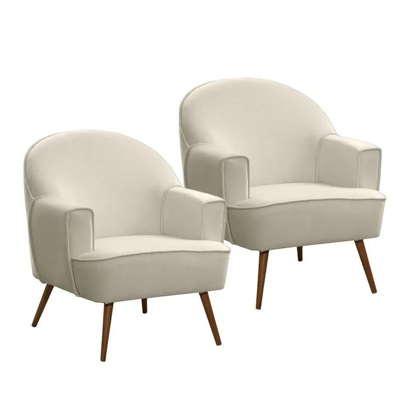 Kit 2 Poltronas Agata Decorativas Em Madeira Eucalipto Com Pés Palito Bege Movellu Home