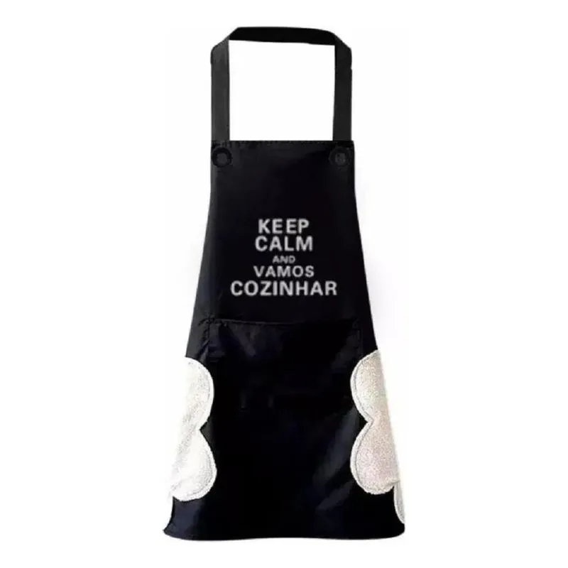 3x Avental Cozinha Seca Mãos Bolso Preto 68x70cm