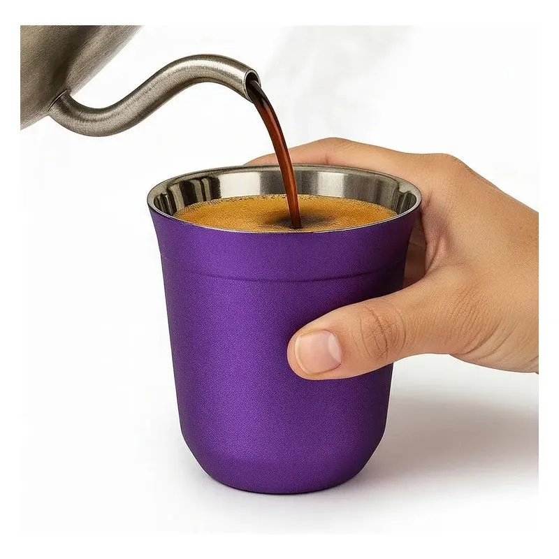 Xícara 80ml Café Espresso Pixie Inox Parede Dupla Térm Roxo