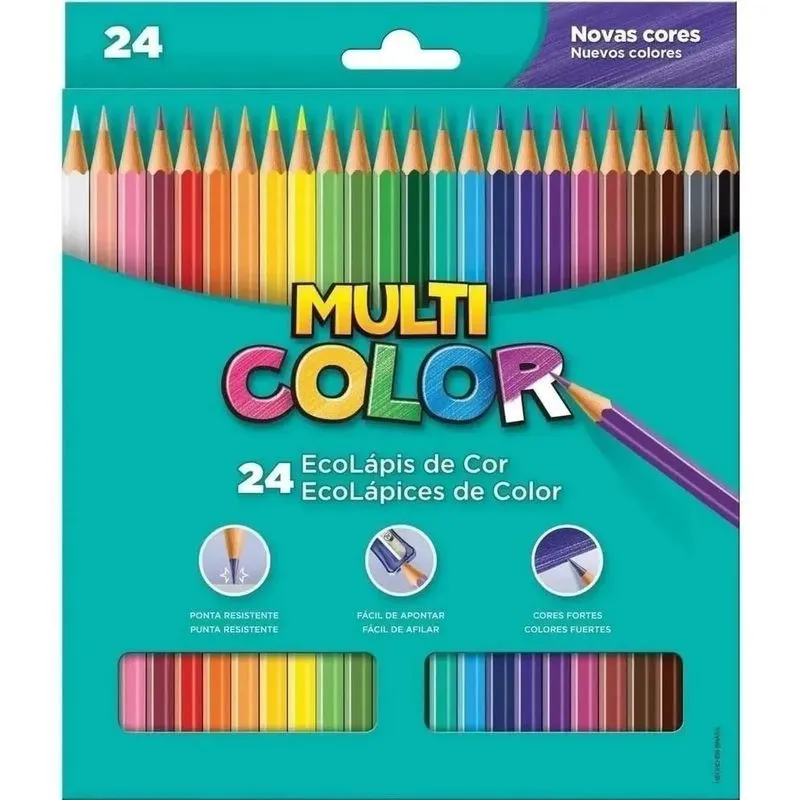 3x Lápis De Cor 24 Cores Pintar E Desenhar Multicolor Ecoláp