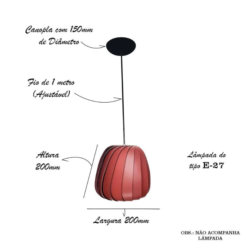Luminária Pendente Moderno Sala Balcão Safira 20Cm Marsala