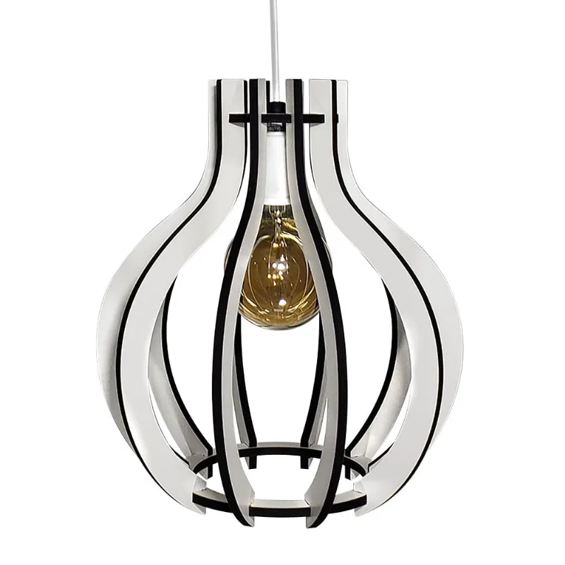 Luminária Pendente Madeira Bivolt Sala Quarto Mesa Ilha Balcão Pequim G Branco