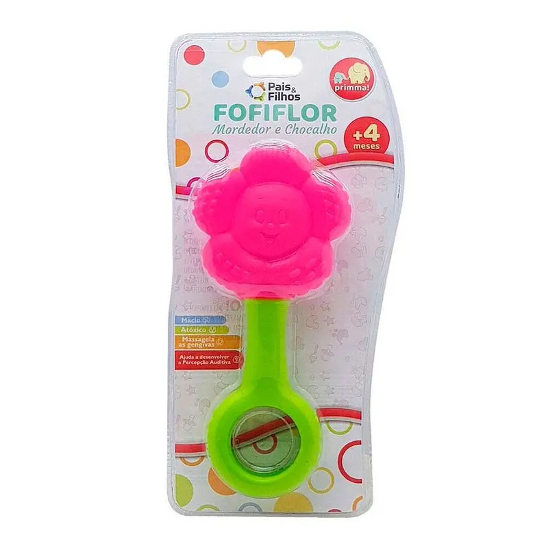 Mordedor E Chocalho De Bebe Primma Fofiflor Rosa Pais E Filhos
