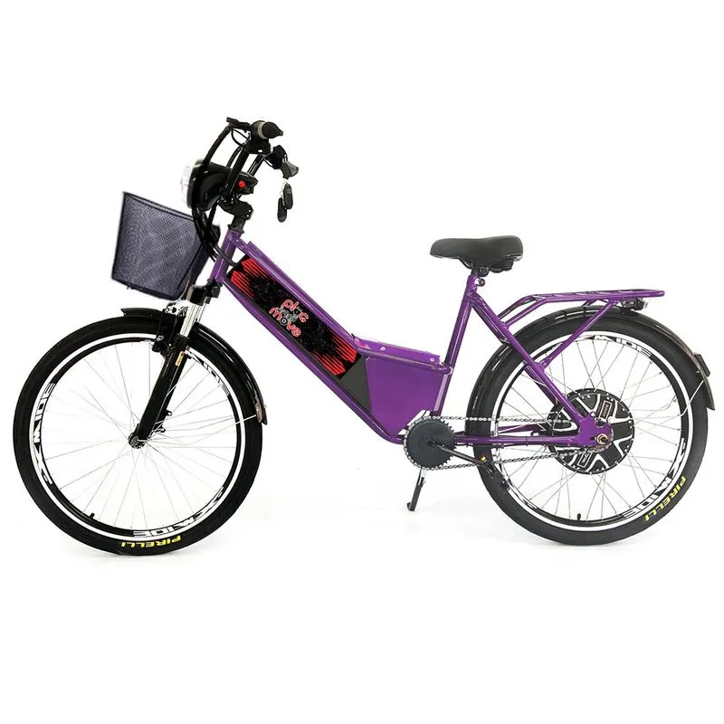 Bicicleta Eletrica Street Pam Cestinha 800w 48v Lithium Roxa Plug And Move