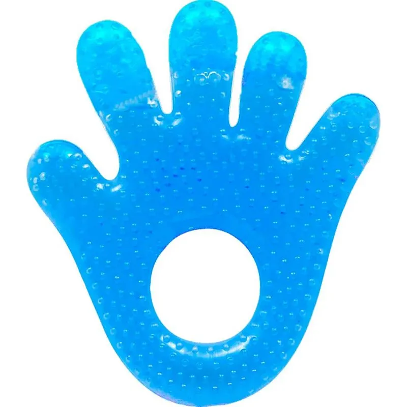 Mordedor Para Bebe Com Agua Maozinha Colorida Azul Buba