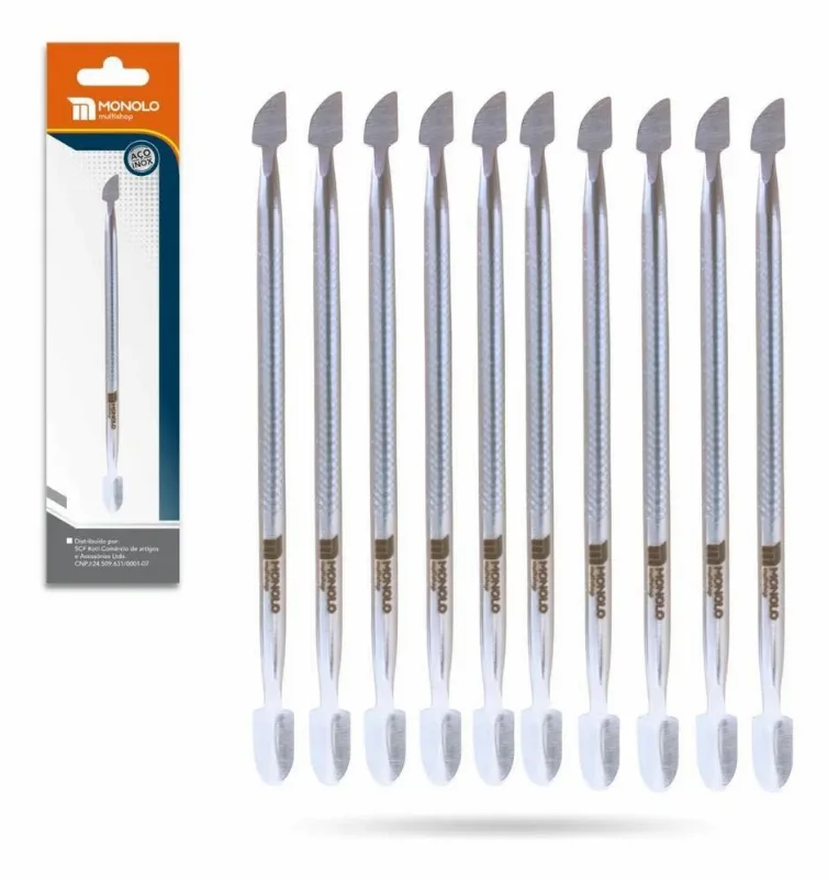 3x Kit 10 Espátula Cutícula Manicure Raspador Aço Inox Premi