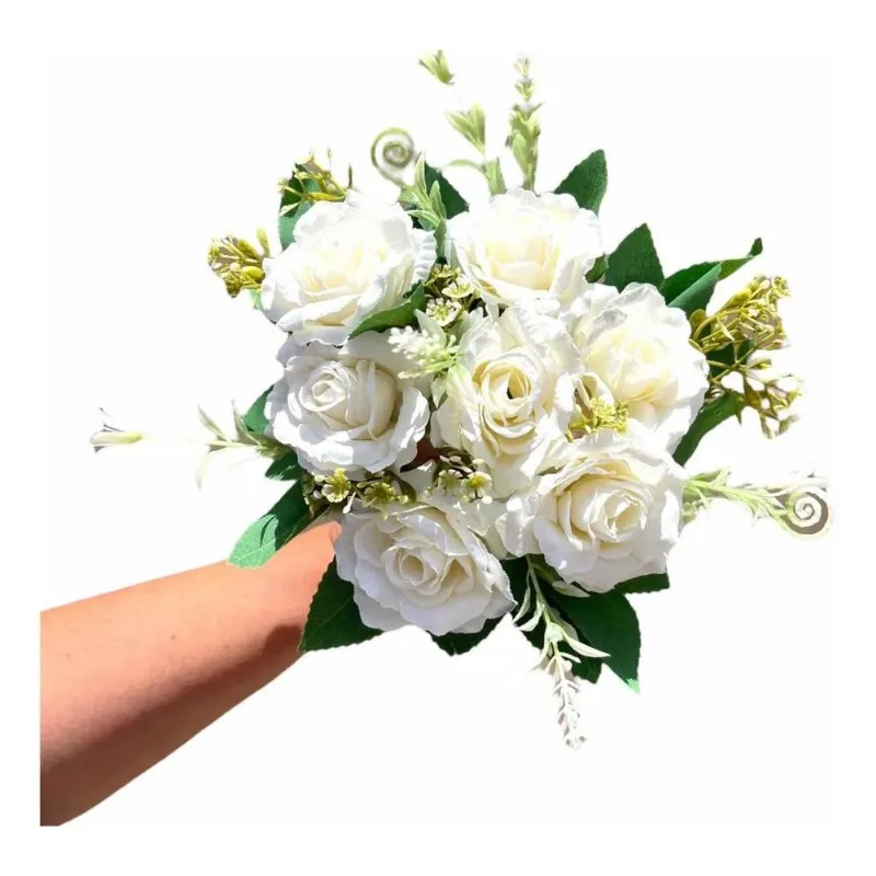 Buquê De Rosas Artificial (87 Creme