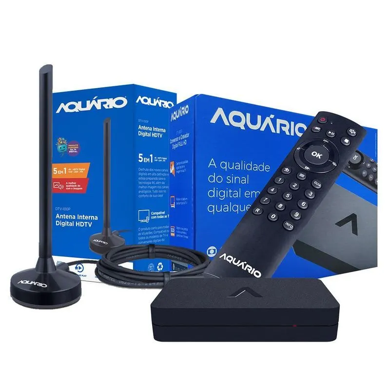 Kit Conversor Digital Dtv9000+antena Interna Dtv100p Aquário