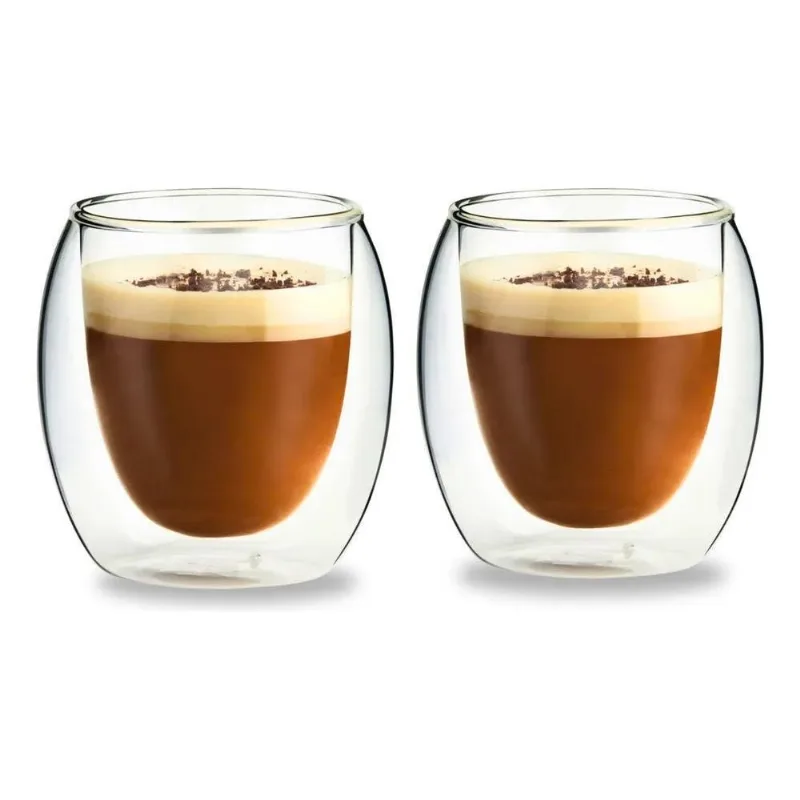 Kit 2 Xícara Parede Dupla Vidro Café Expresso Copo Caneca