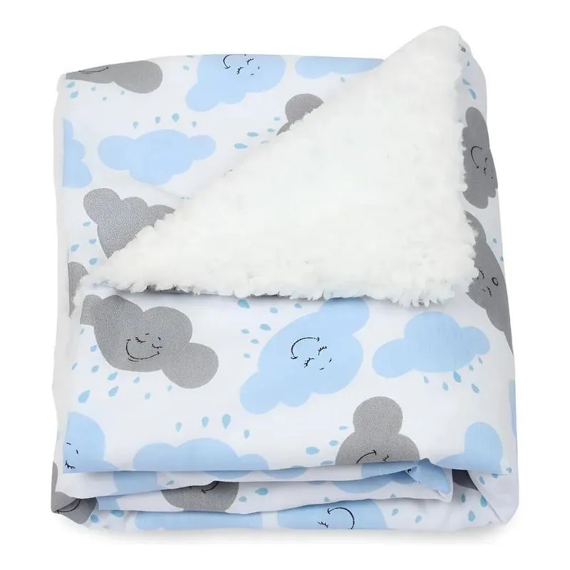 Manta De Bebê Sherpa 100% Algodão Estampada Menino Nuvem Azu