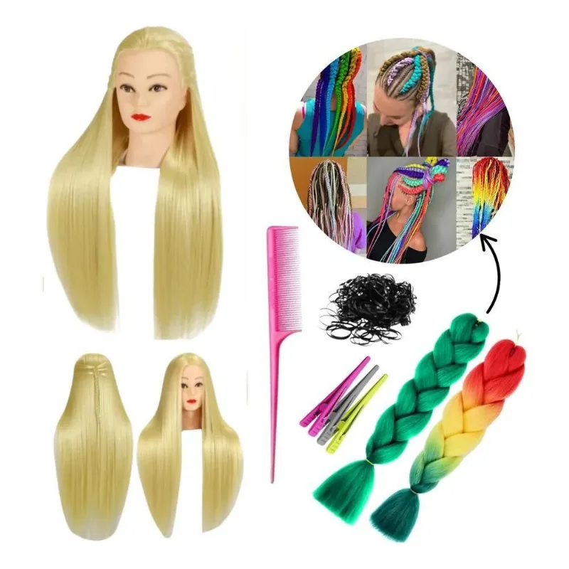 Cabeça De Boneca Manequim De Treino Cabelo Orgânico Longo