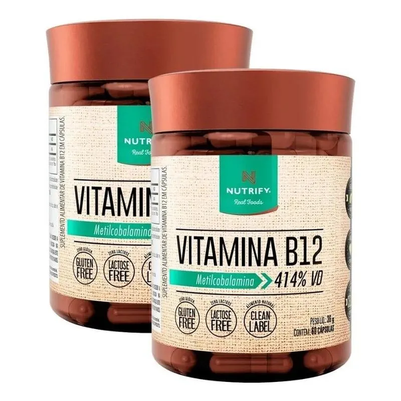 10x 2 Potes Vitamina B12 Metilcobalamina - 60caps Nutrify B