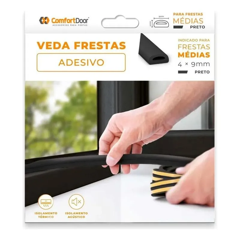 3x Veda Frestas Auto Adesivo Porta Janelas 4mm Preto - 6 Met