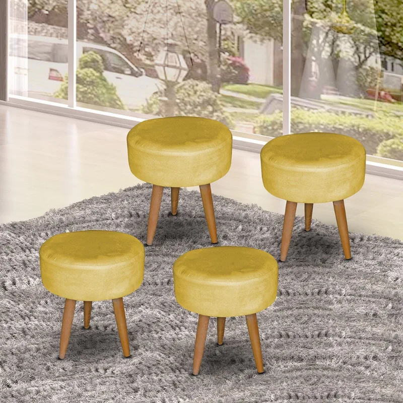 04 Puff Decorativo para sala, escritorio e recepção Redondo amarelo