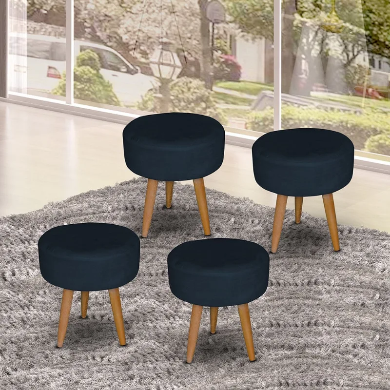 04 Puff Decorativo para sala, escritorio e recepção Redondo azul marinho