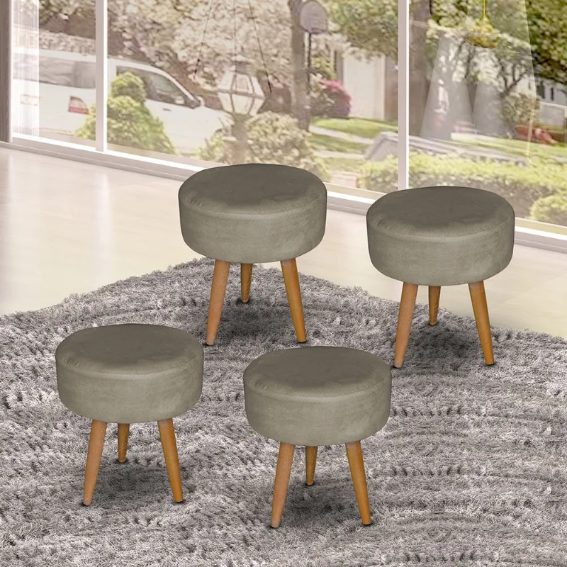 04 Puff Decorativo para sala, escritorio e recepção Redondo Capuccino