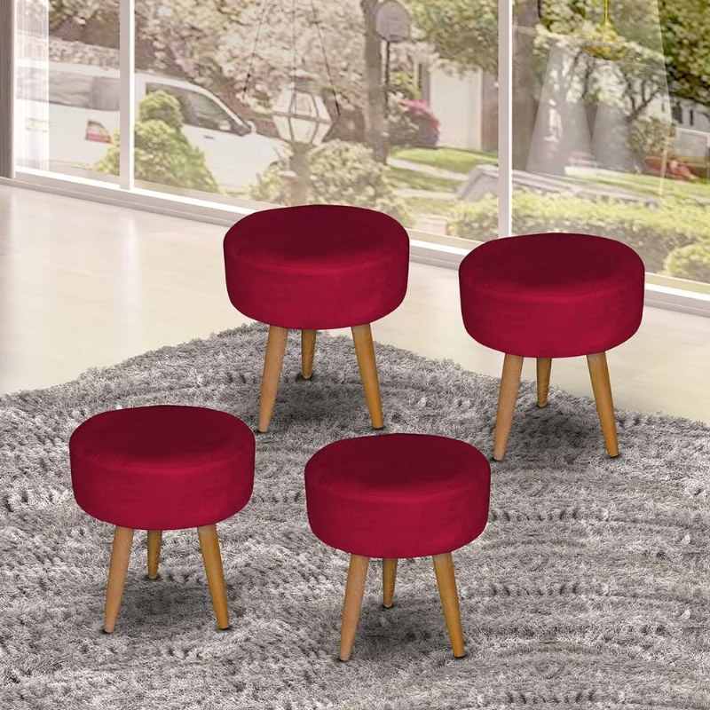 04 Puff Decorativo para sala, escritorio e recepção Redondo Vermelho
