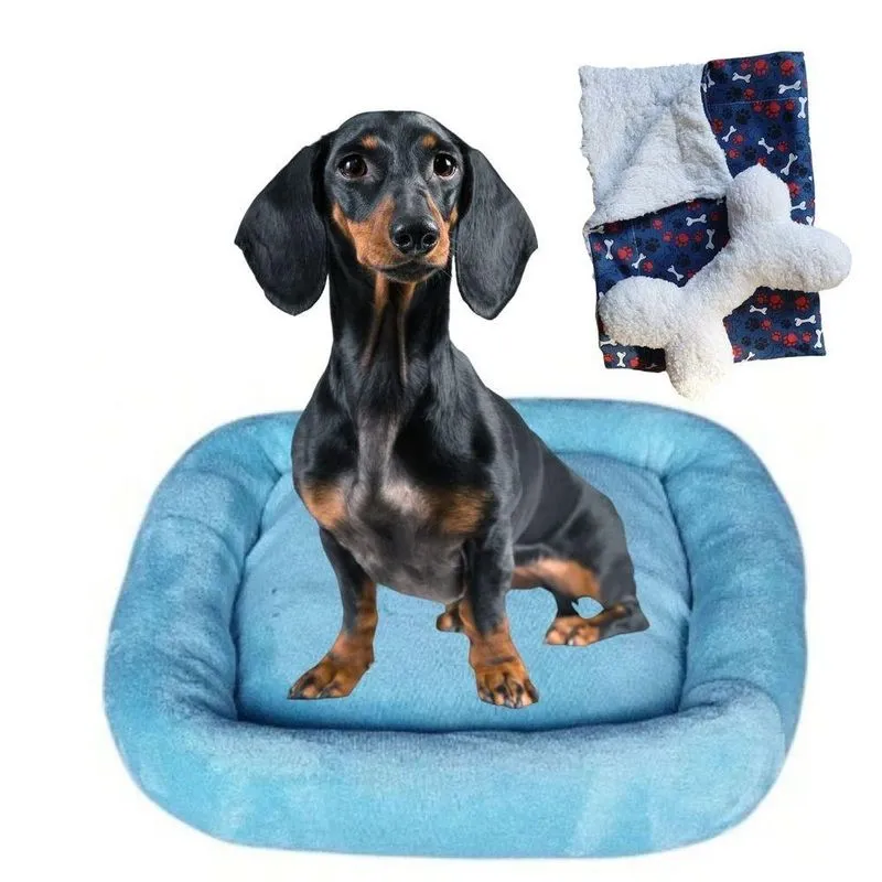 Cama Bigata G Tecido Soft Com Osso E Mantinha Kit 3 Peças Azul Claro