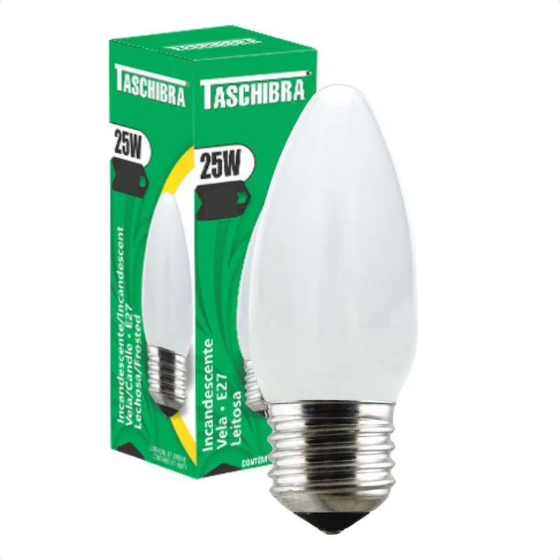 Kit 8 Lâmpadas Incandescente Taschibra Vela 25w E27 Leitosa 110v