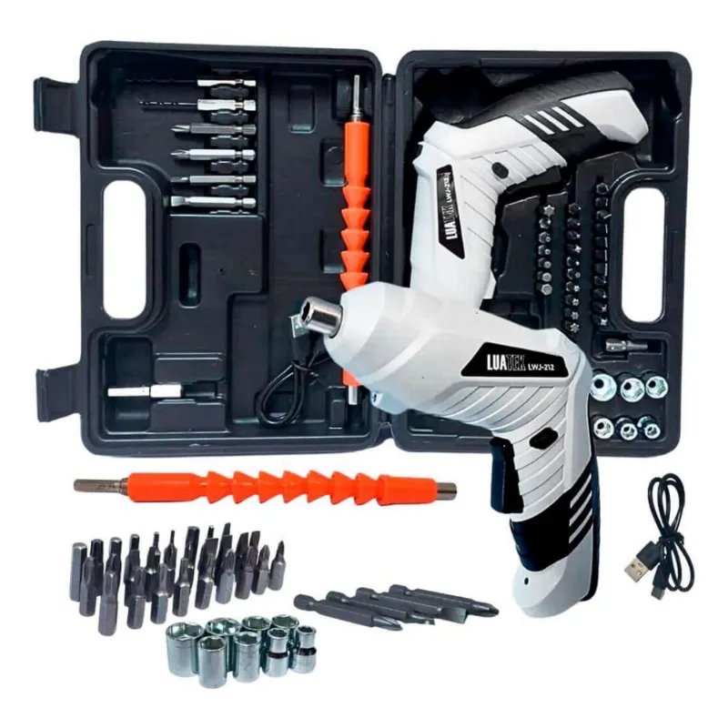 Kit Parafusadeira Elétrica Sem Fio Luatek 47 Chaves Fenda Philips Cor Cinza 110V/220V