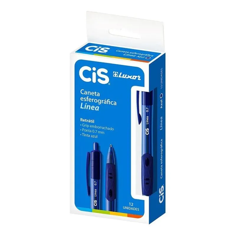 2x Caixa 12x Caneta Retratil Emborrachada Cis Linea 0.7mm Az