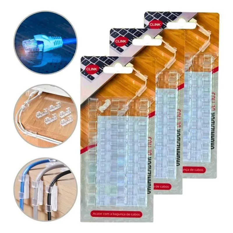 5x Kit 60 Clips Organizador Fixador De Fios Parede Adesivo C