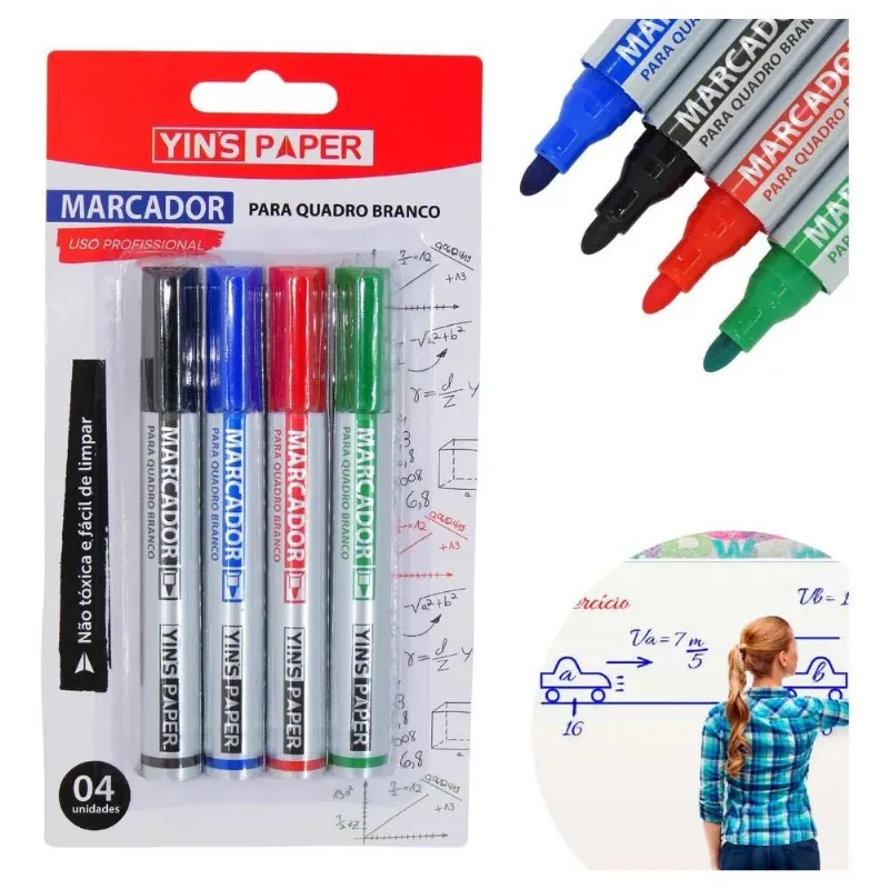 3x Kit 4 Canetas Pincel Marcador Quadro Branco Canetão 4 Cor