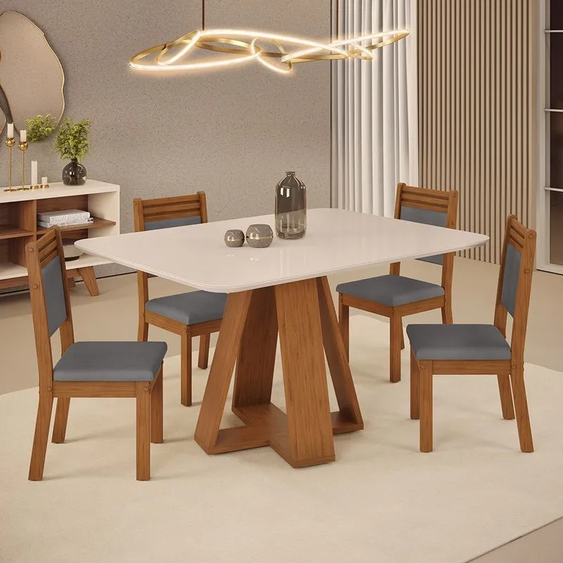 Mesa de Jantar Kiara 120x90 com 04 Cadeiras Maitê Freijó Off White Veludo Lunar