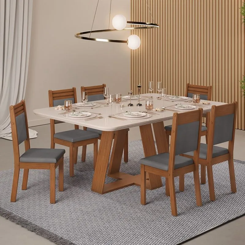 Mesa de Jantar Kiara 160x90 com 06 Cadeiras Maitê Freijó Off White Veludo Lunar
