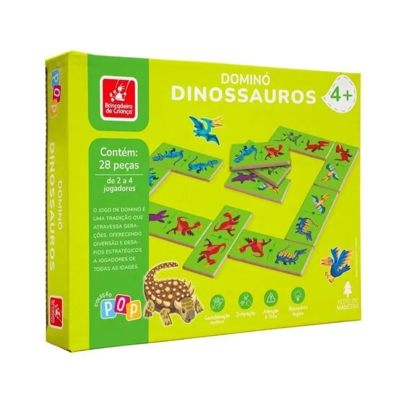 Jogo Domino Dinossauro Em Madeira - 28 Peças - 4 Anos