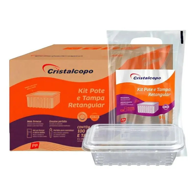 2x 25 Pote Descartável 250ml Marmita Com Tampa Cristalcopo