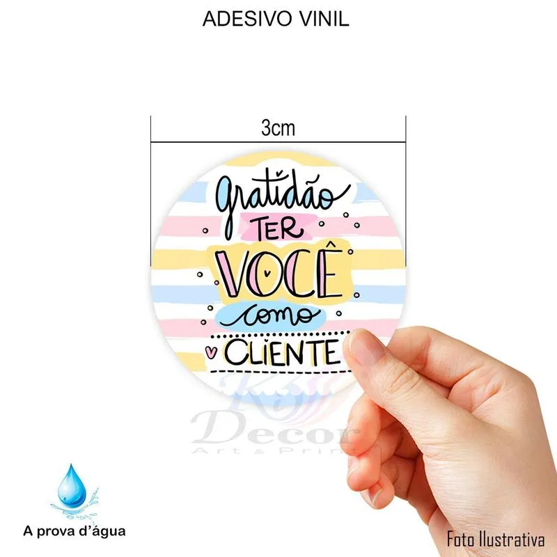 1000 Etiquetas 3x3cm Adesivo Gratidão Ter Você Como Cliente