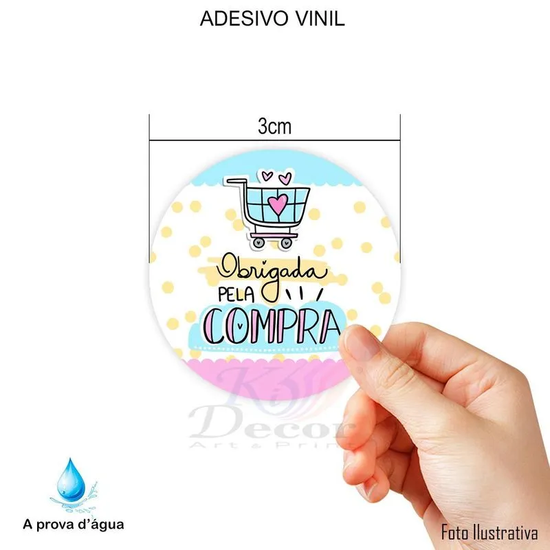 500 Etiquetas Adesiva 3x3cm Frase Obrigada Pela Compra