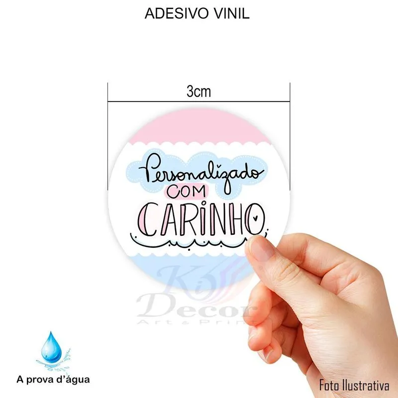 500 Etiquetas Adesivas 3x3cm Frase Personalizado Com Carinho