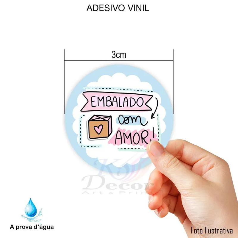 500 Etiquetas 3x3cm Adesivo Vinil Redondo Embalado Com Amor