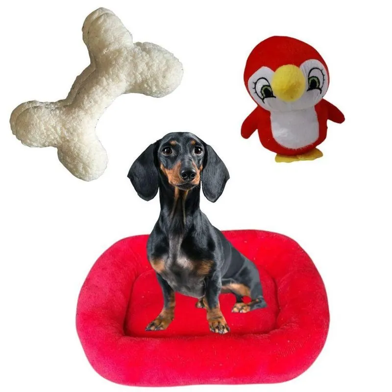 Cama Bigata G Tecido Soft Com Osso E Pelucia Kit 3 Peças Vermelho