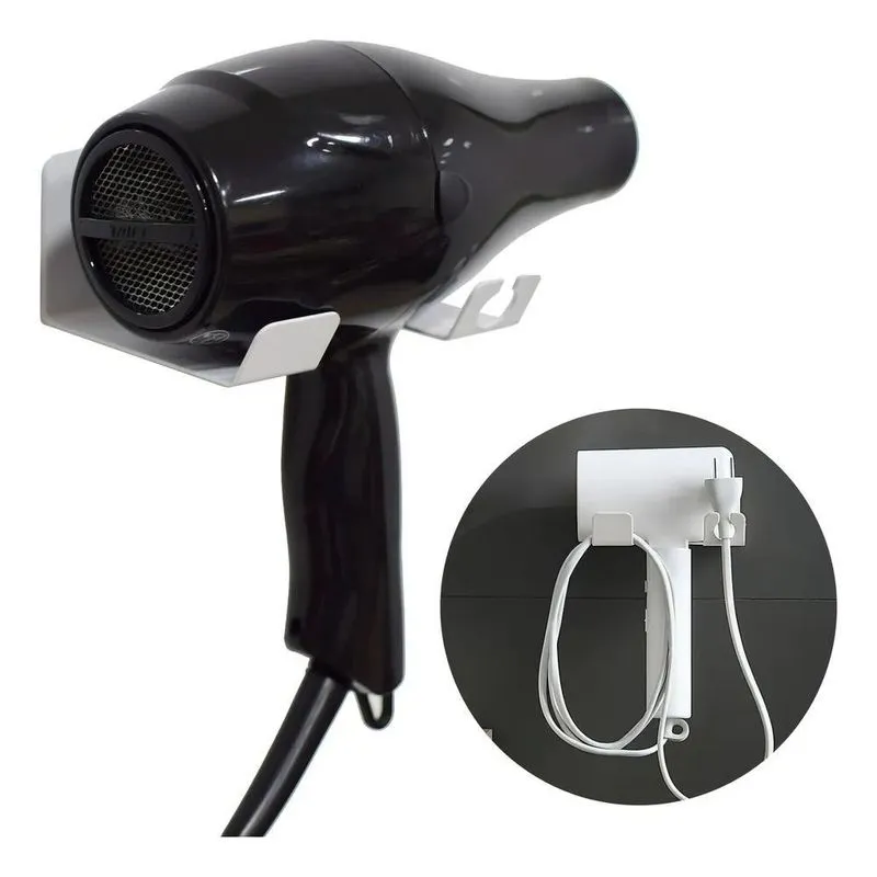 5x Porta Secador Cabelo E Cabo Fixa Na Parede Sem Furos 2 Co