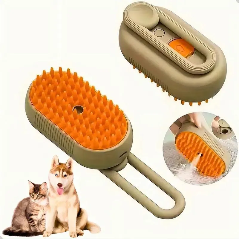 Escova Pet Pente Para Animais Com Vapor Tira Pelos Cor Laran