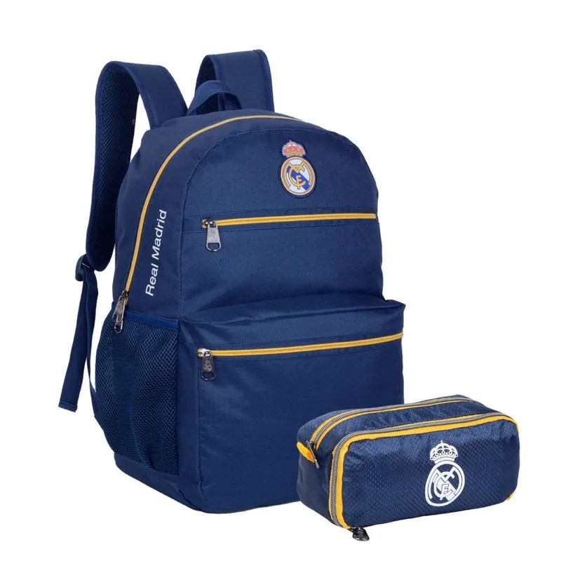 Kit Mochila Costas Real Madrid Esportiva Estojo Duplo Casual