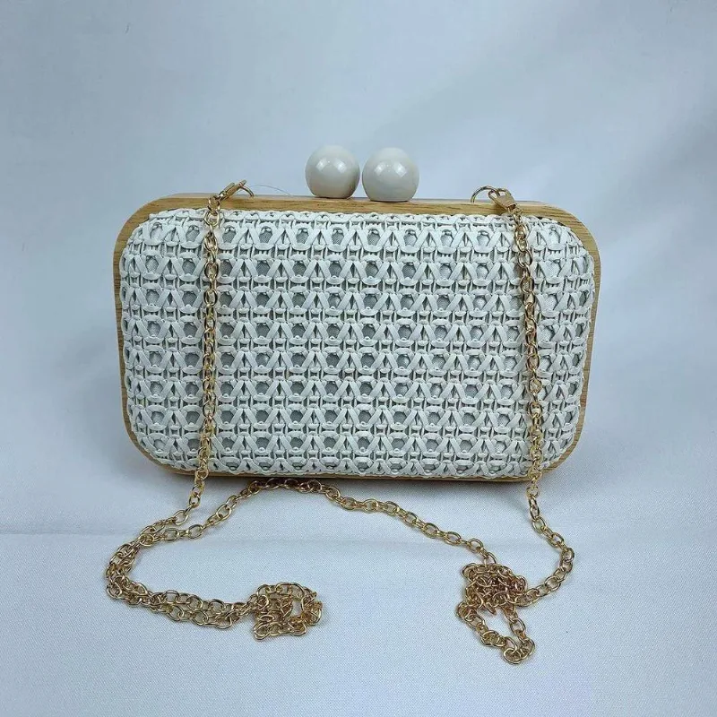 Bolsa Clutch Textura Palha Com Alça De Ombro Tranversal Festa Casamento branco