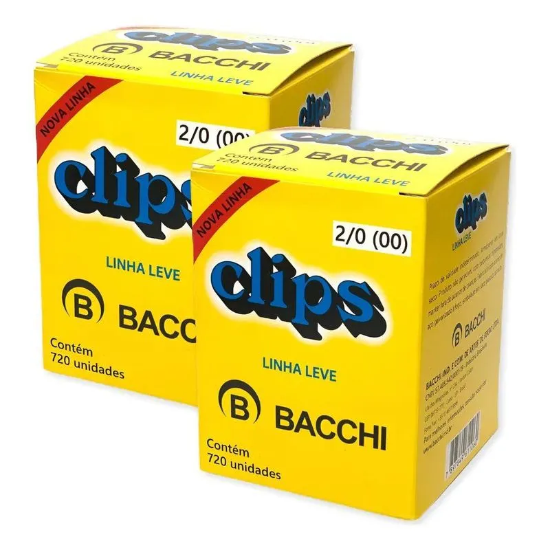 Kit 2 Caixas Clips Para Papel Bacchi Galvanizado Tamanho 20