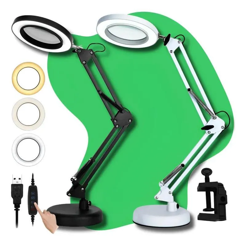 3x Luminaria Lupa Estetica Ring Light Articulada Bancada