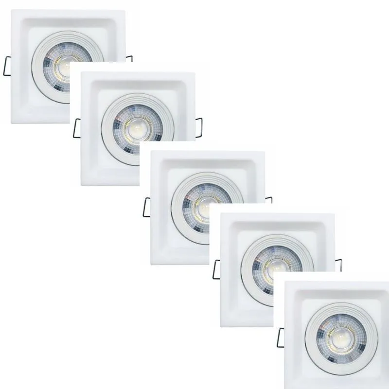 Kit 5 Spot Led Deep Quadrado 5w 3000k Branco Embutir - Áreas Internas